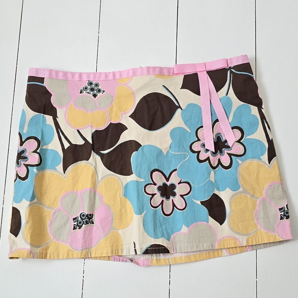 Vintage 90s Y2K Pink Blue Floral Cotton Stretch Mini Skirt 11